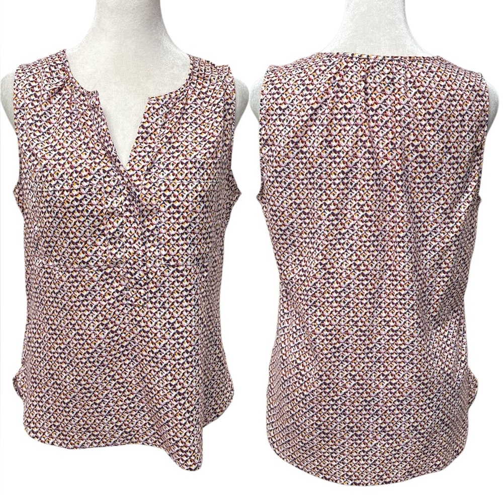 Ann Taylor Multicolor Patterned Sleeveless 1/2 Button Lightweight Top Size SP